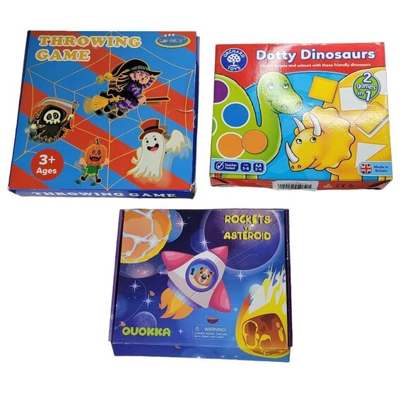 Set of 3 Games Crafts Ages 3 Up Dinosaur Throwing Rockets Vs Asteroids - Picture 1 of 16